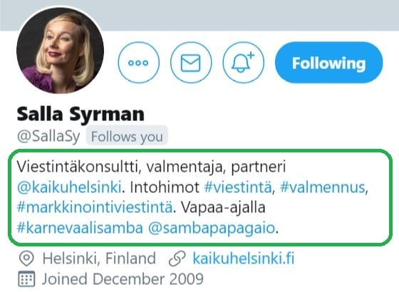 Esimerkkikuva Twitter-profiilista.